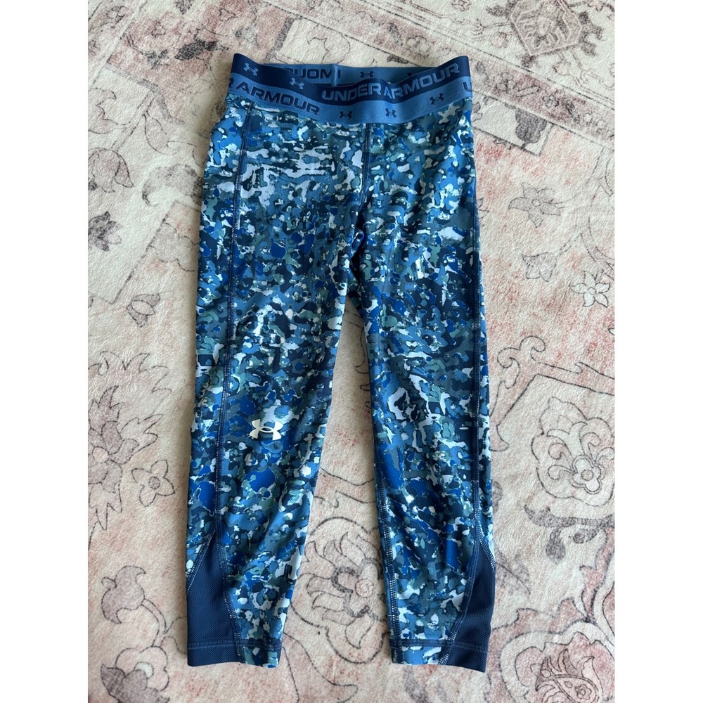 Under Armour Youth Girls Blue Camo HeatGear Leggings Compression Pants YSM Small